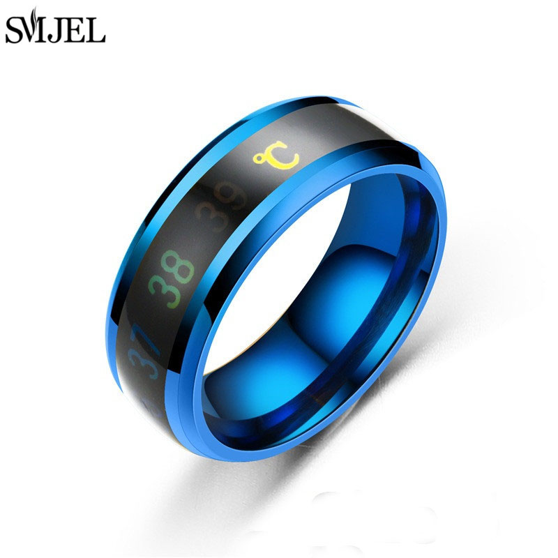 Anello intelligente alla moda Anelli sensibili alla temperatura multifunzionali Acciaio al titanio Coppia gioielli Anello sensore di temperatura con punta delle dita