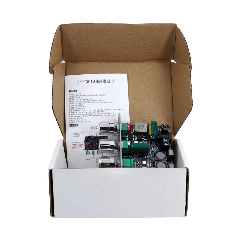Carte amplificateur Bluetooth Mono ZK-1001U 100W avec Circuit Boost TPA3116D2 AUX USB Inpu prise en charge TWS DC 9–24V