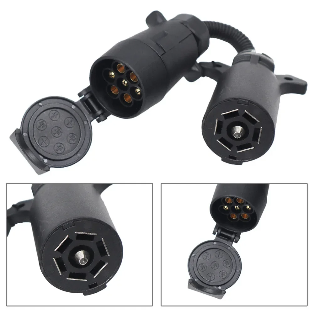 Conector de remolque RV de 7 hojas a 7 pines, adaptador de enchufe de remolque, adaptador de enchufe de enchufe RV duradero e impermeable, protege los accesorios