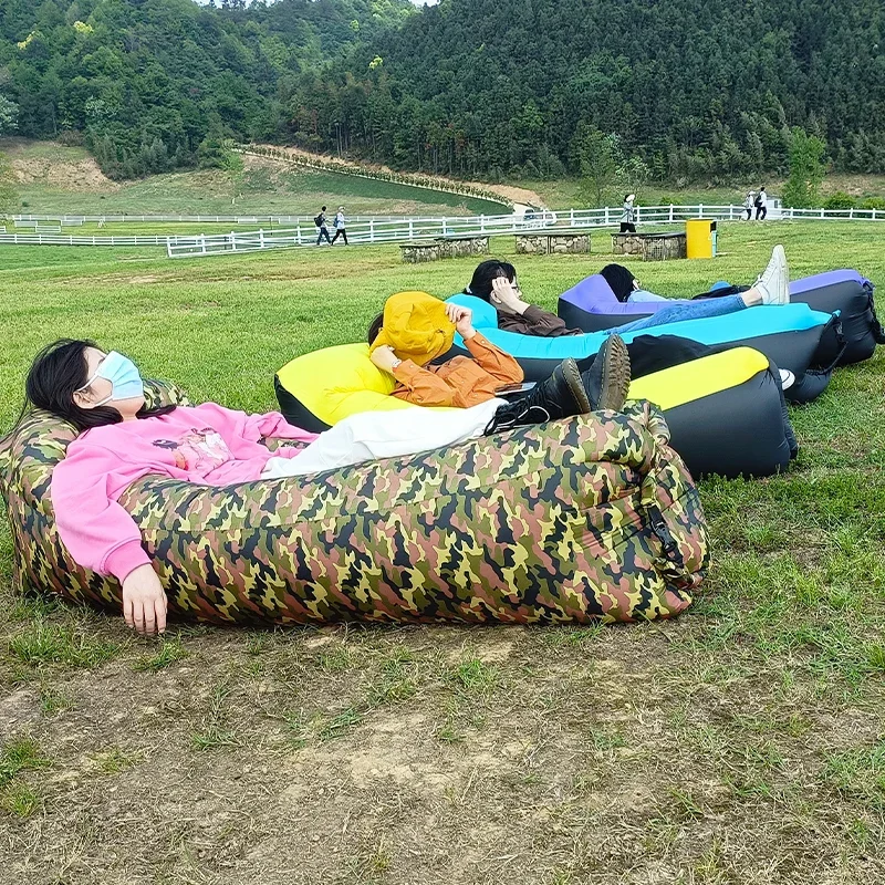 Sofá inflable rápido para acampar, tumbona de aire, saco de dormir de playa, sofá de aire plegable portátil para viajes, Picnic al aire libre, silla de cama perezosa