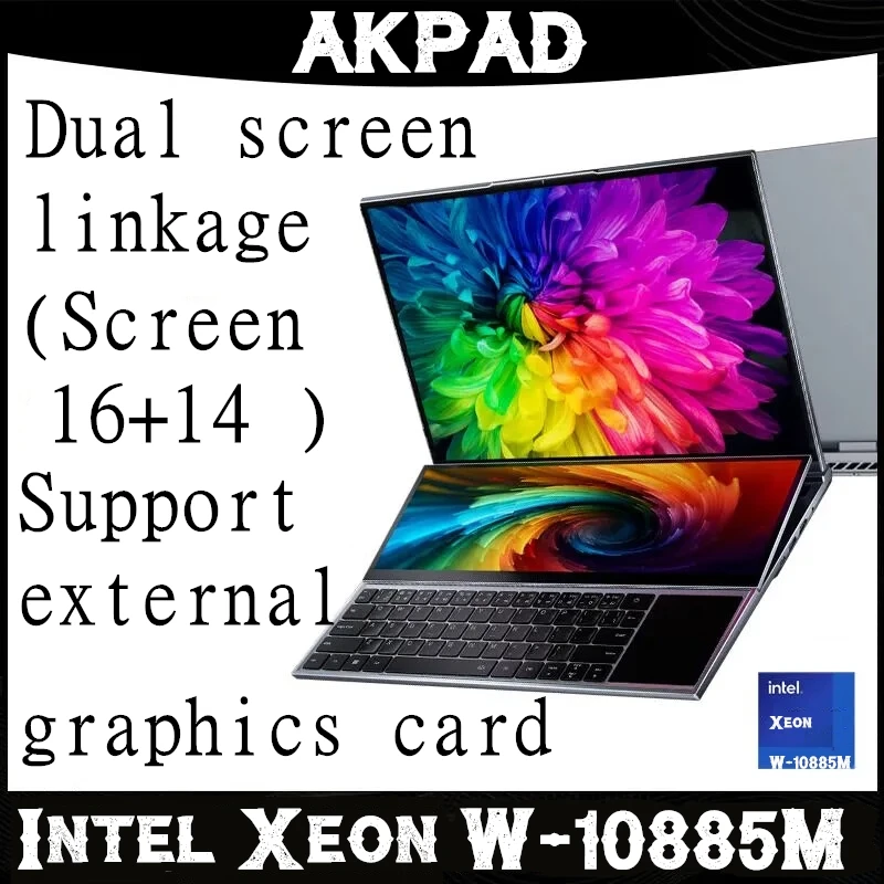 AKPAD Intel Xeon W-10885M tela dupla de 16 polegadas (tela sensível ao toque de 14 polegadas) laptop para jogos Win10/11 Pro Laptop para jogos
