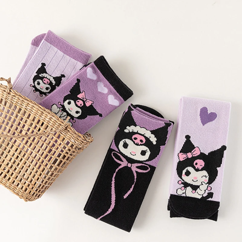 4 Pairs of High-Quality Cartoon Anime Character Kuromi Pattern Women's Straight Socks Comfortable and Soft Casual Women's Socks