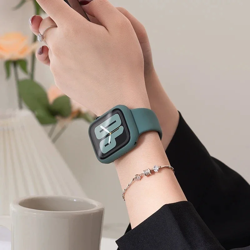 ガラス + ケース + ストラップ Apple Watch バンド 42 ミリメートル 44 ミリメートル 41 ミリメートル 40 ミリメートル 38 ミリメートル 45 ミリメートル 49 ミリメートルスクリーンプロテクター Apple IWatch シリーズ 8 7 6 SE 5 4