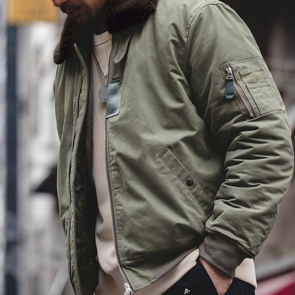 Maden Vintage B15 Bomber Jacket dla mężczyzn Faux Rabbit Fur Lapel Signature Arm Pocket Winter Thickened Warm Windproof Coat Parkas