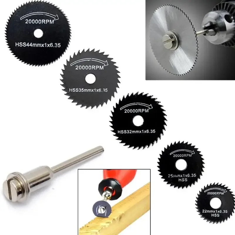 6 Mini HSS Nhỏ Lưỡi Tròn Xoay Công Cụ Dremel Cắt Kim Loại Công Suất Gỗ Đĩa Cắt Mũi Khoan Mandrel Cắt 22-44Mm