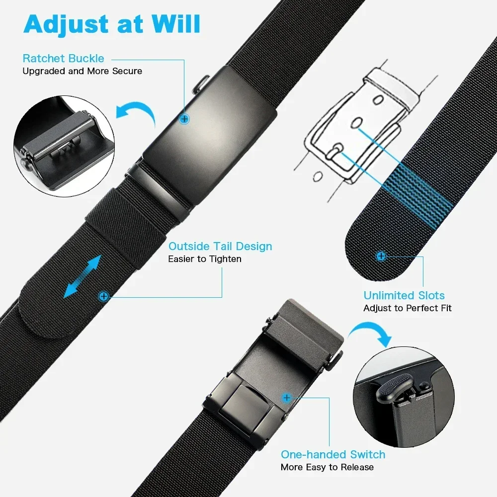 Novo cinto elástico esportivo de golfe tático cinto de metal fivela automática resistente estiramento náilon masculino cinto militar 115-150cm cintos de tamanho grande