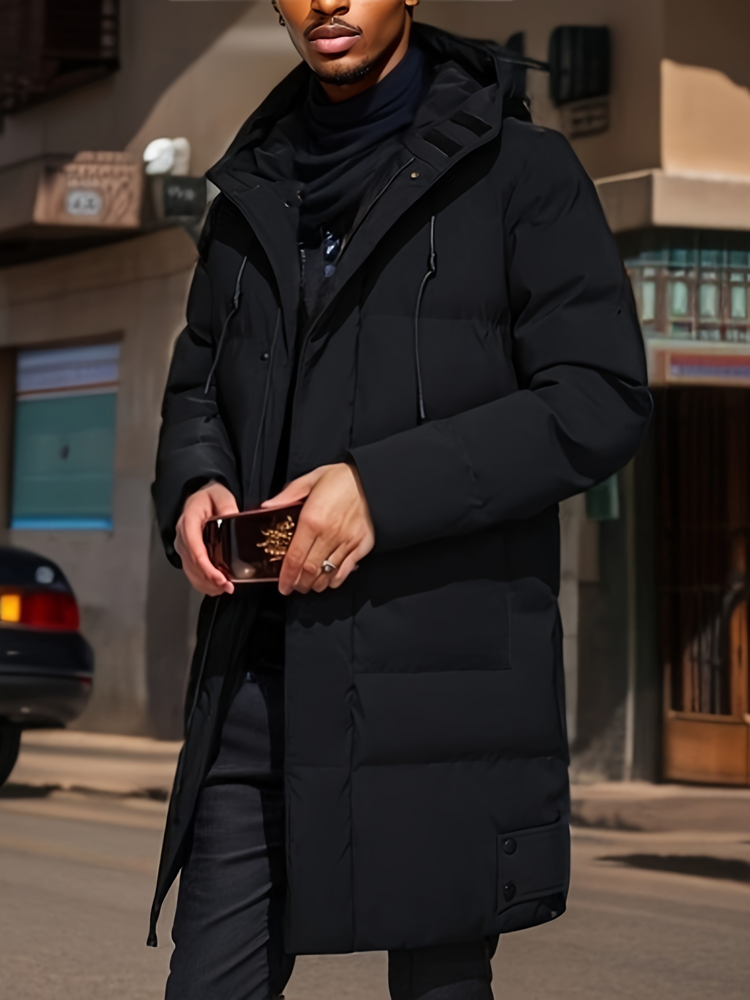 2023 quente com capuz jaqueta de comprimento médio dos homens casual zip up algodão acolchoado jaqueta casaco outono inverno blusão casacos roupas masculinas