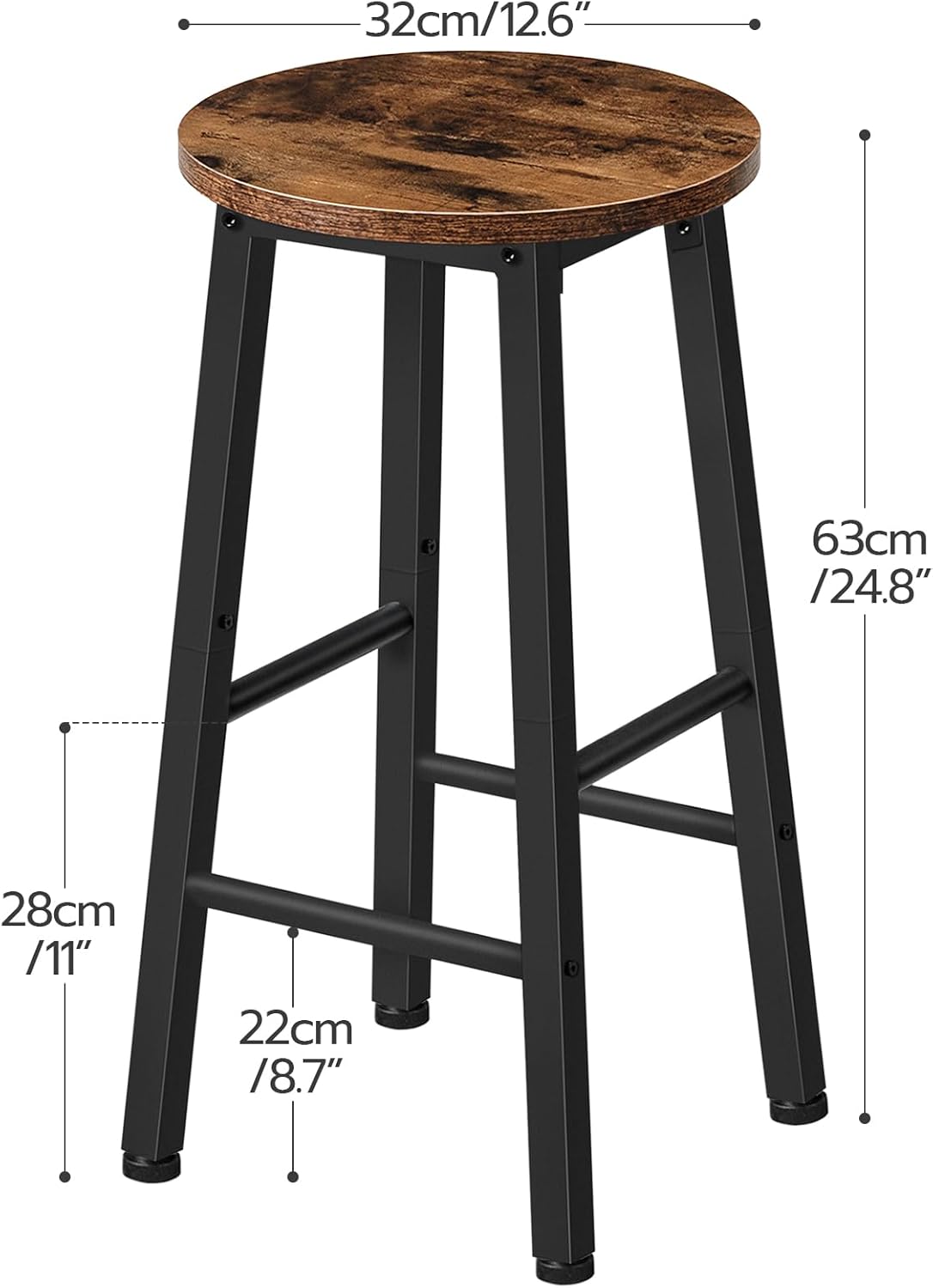 Taburete alto de Cocina, Juego de 2 Taburetes, Resistente y Estable, para Comedor