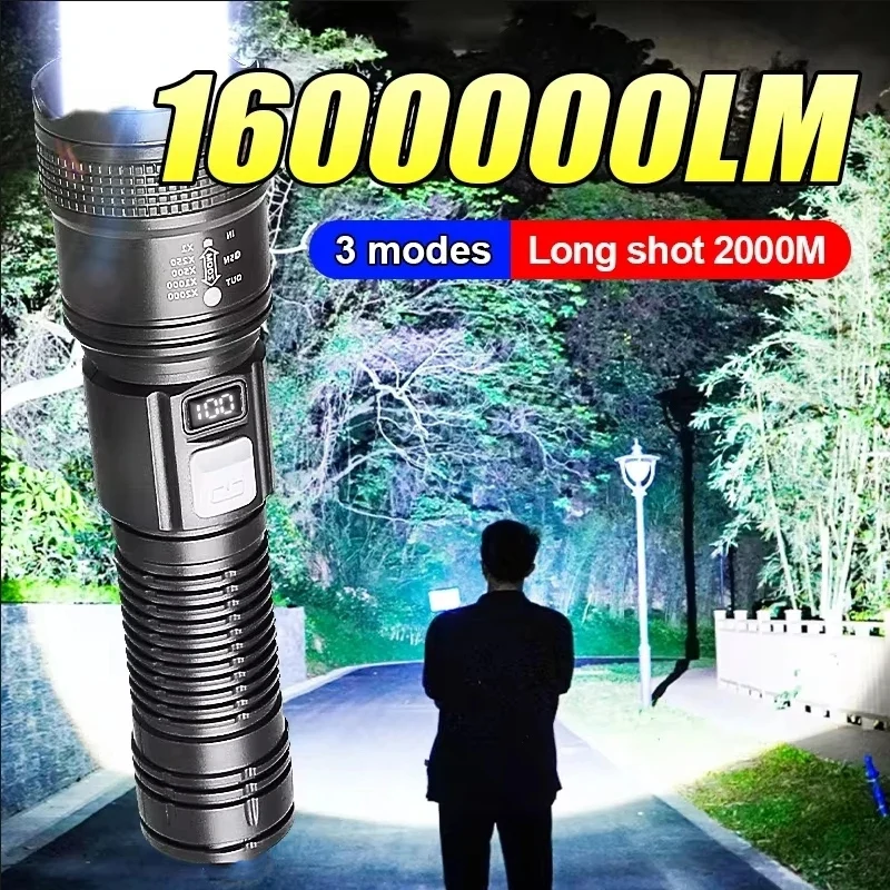 Leistungsstarke LED-Taschenlampe, wiederaufladbare USB-Taschenlampe, superhelles Handlicht, Notfall, Camping, multifunktionale Laterne, Angellicht