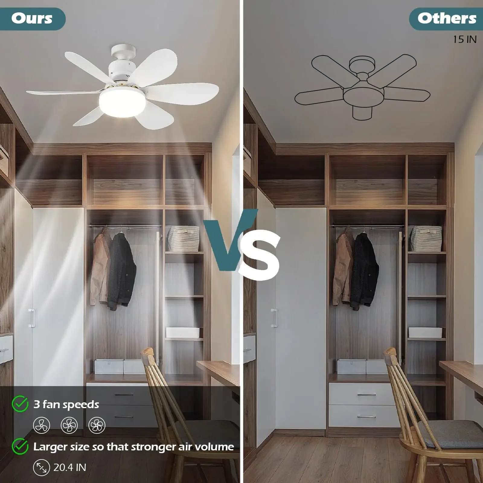 LED 30W Ceiling Fan Light E27 with Remote Control Dimmer for Living Room, Study Room and Home Use, Bulb Voltage 85-265V