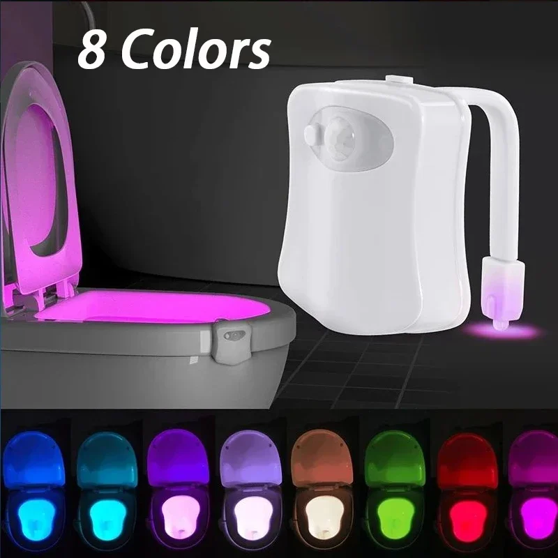 Luz LED para inodoro con Sensor de movimiento, luces nocturnas de 8 colores, lámpara de noche para baño, iluminación para cuencos