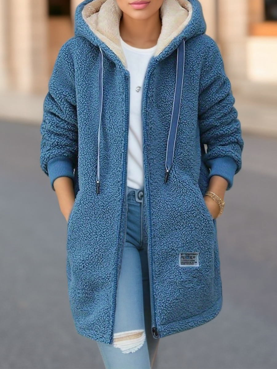 Verdicktes, mit Fleece gefüttertes Sweatshirt für Damen, Strickjacke mit Kapuze, trendige Winterjacke aus Lammwolle im neuen Stil