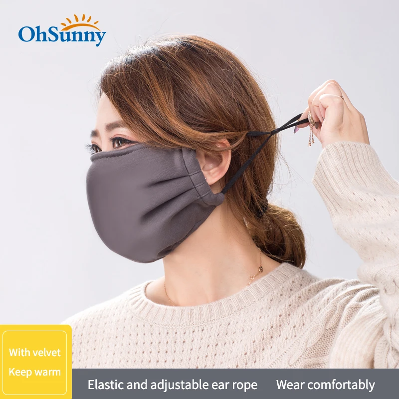 OhSunny Women face Masks Cover Full Face Outdoor Windproof Warm With Velvet Soft Breathable Adjustable Ear Rope Solid Mask