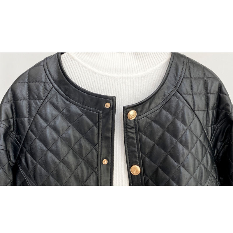 Женская куртка из натуральной кожи, с круглым вырезом