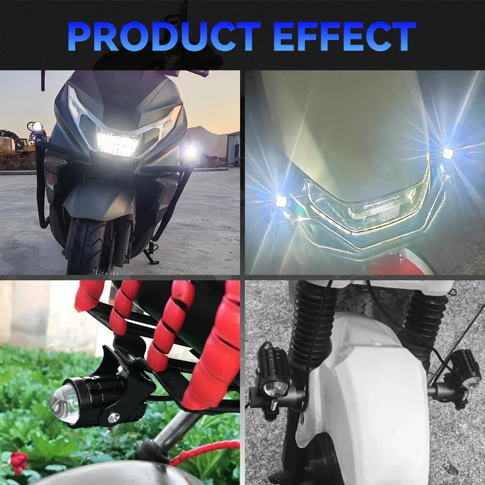 ไฟหน้ามอเตอร์ไซค์ LED 2 ชิ้น 12V ไฟ LED สว่างสูงสำหรับมอเตอร์ไซค์ ไฟสปอตไลท์เสริม LED สำหรับมอเตอร์ไซค์
