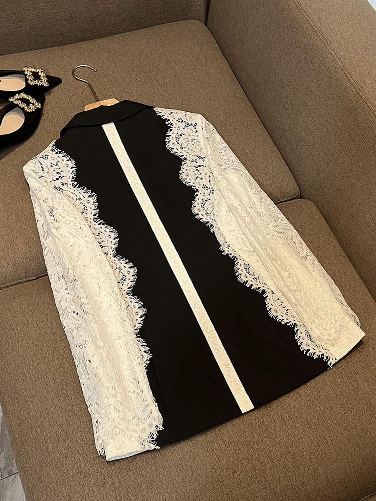 HIGH STREET 2024 Newest Fashion Designer Jacket Women's Stylish Color Block Lace Patchwork Blazer