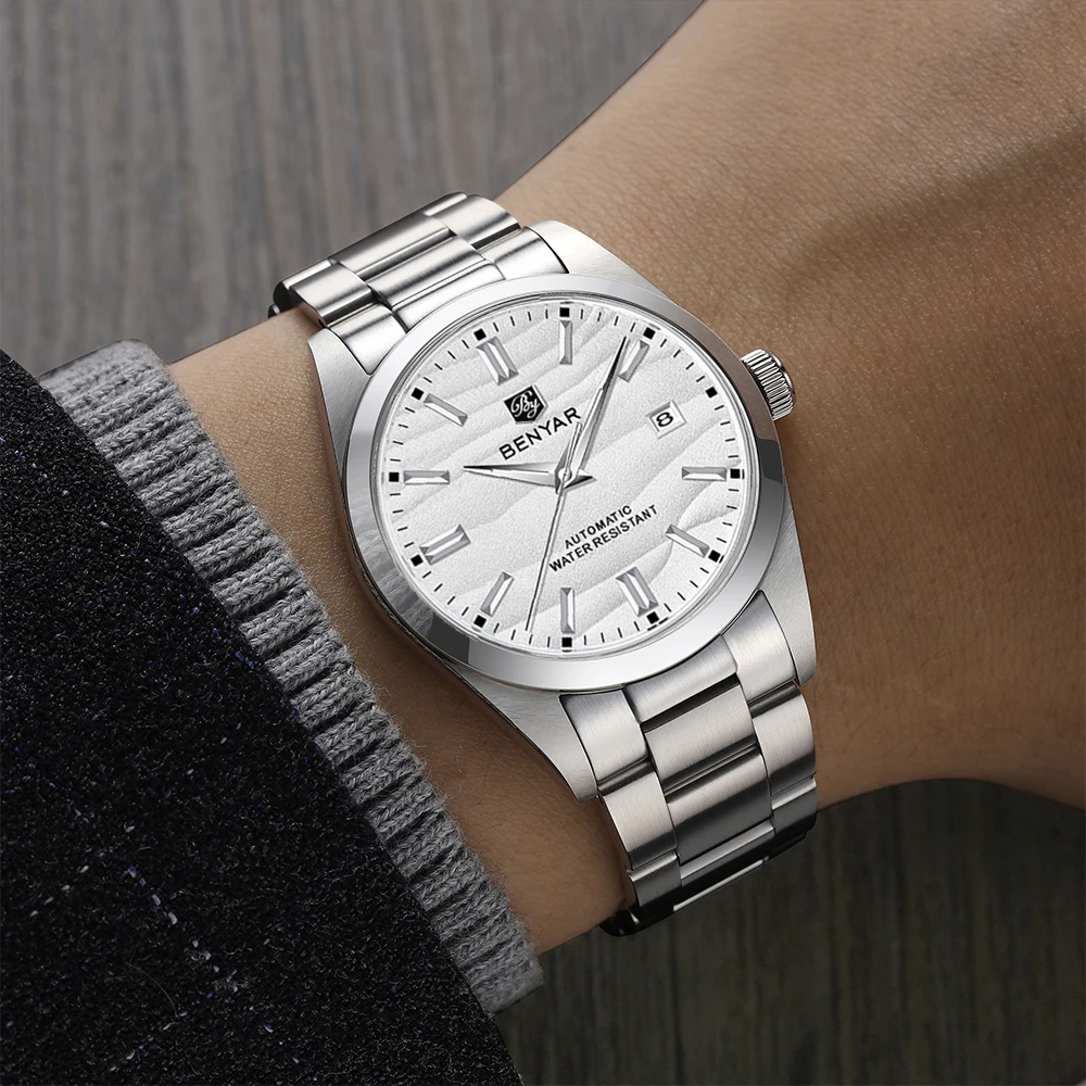 Benyar-男性用自動機械式腕時計,316lステンレス鋼,シンプル,5バール,防水,砂径,特別オファー,2024, 40mm