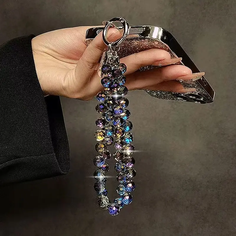 Cinturino da polso con perline di cristallo con diamanti scintillanti di lusso, catena portatile, clip per ciondolo per telefono corto da appendere per uso universale su custodie per telefoni