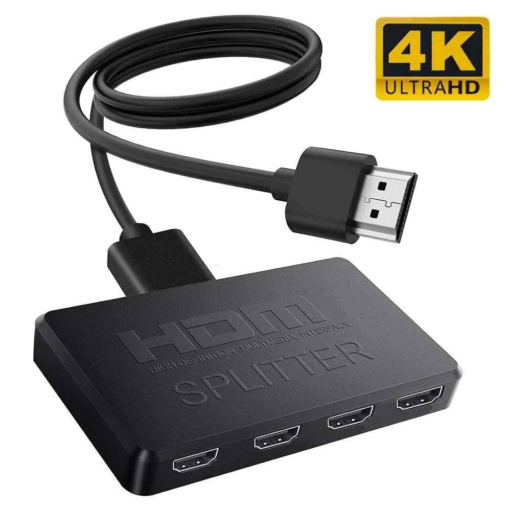 Divisor compatible con HDMI 4K 2K, 1 entrada, 4 salidas, interruptor HDTV 4x1, adaptador compatible con HDMI, conmutador de vídeo HD para Xbox, PS4, DVD, PC y portátil