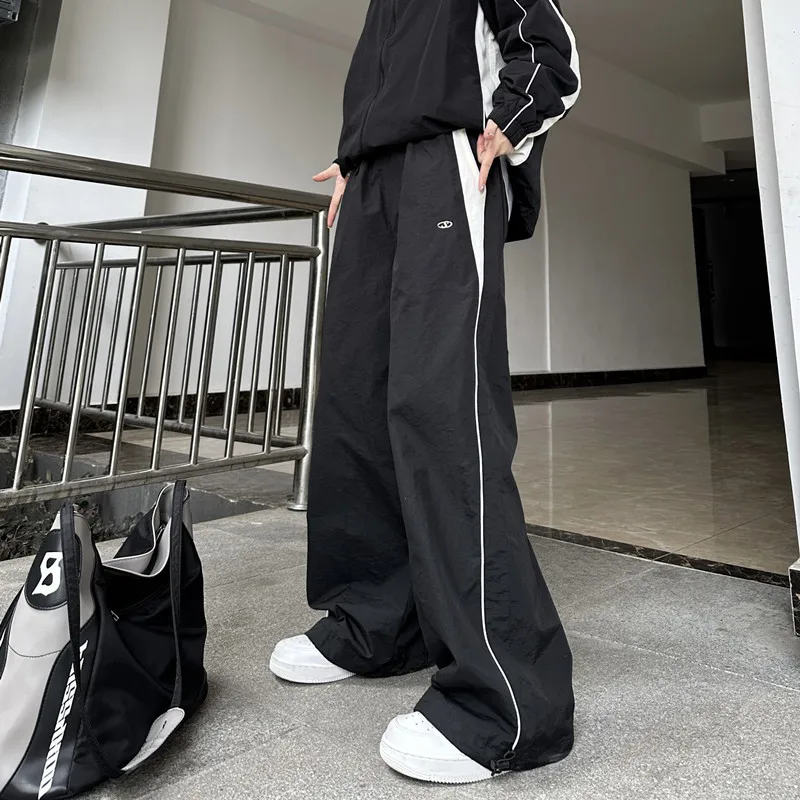 Pantalones informales para correr para mujer, ropa de calle a la moda, pantalones deportivos de pierna ancha de gran tamaño, pantalones de chándal Hip Hop Y2k, pantalones holgados de cintura alta