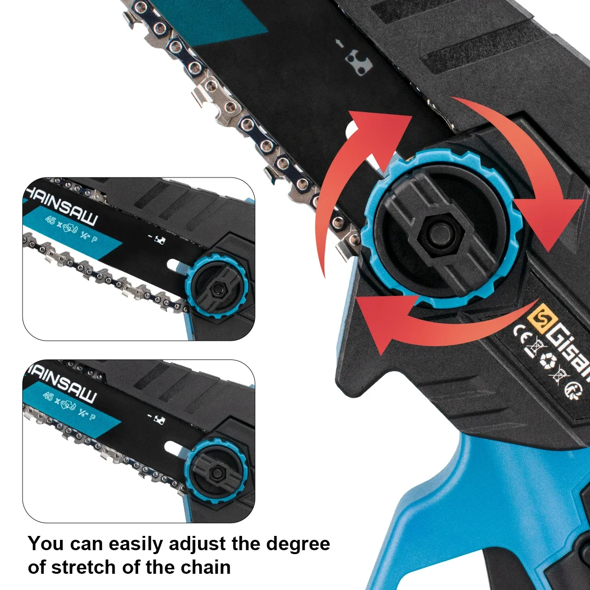 Gisam 8 Inch Brushless Electric Saw Cordless Handheld Garden Wood Logging Pruning Chainsaw Power Tools for Makita 18V Battery