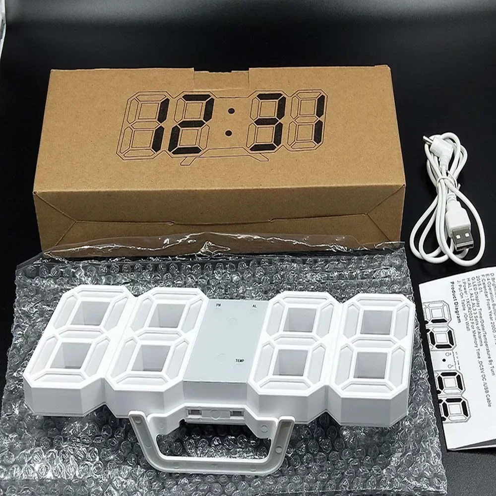 Orologio da parete Allarme digitale Cucina moderna Elettronica Smart 3D Alimentatore USB LED Ora Data Visualizzazione della temperatura Desktop Camera da letto