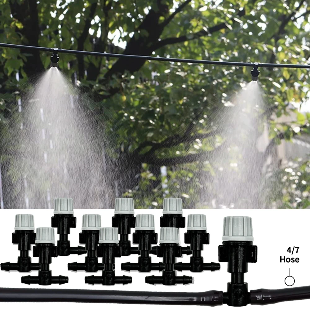 10–20 m automatisches Bewässerungssystem, tragbarer Nebeldüsen, Gartenschlauch-Sprühkopf mit 4/7 mm T-Anschluss für Terrasse