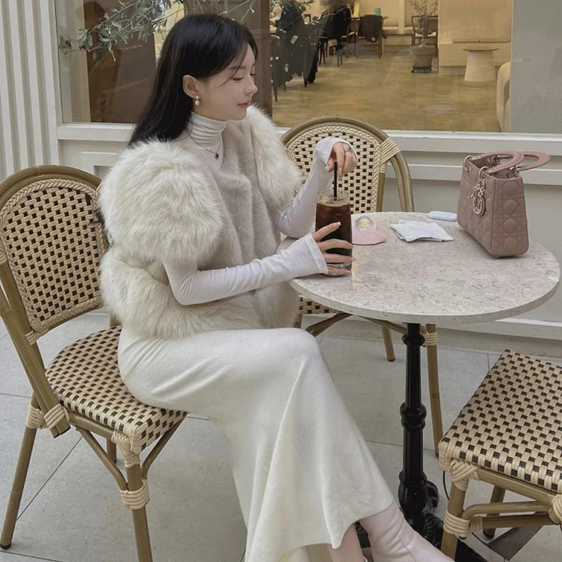 Elegante Faux Pelz Weste Frauen Gestellte Patchwork Flauschigen Jacke Vintage Kurzen Pelzigen Mantel Weste Koreanische Party Schwarz Plüsch Outwears