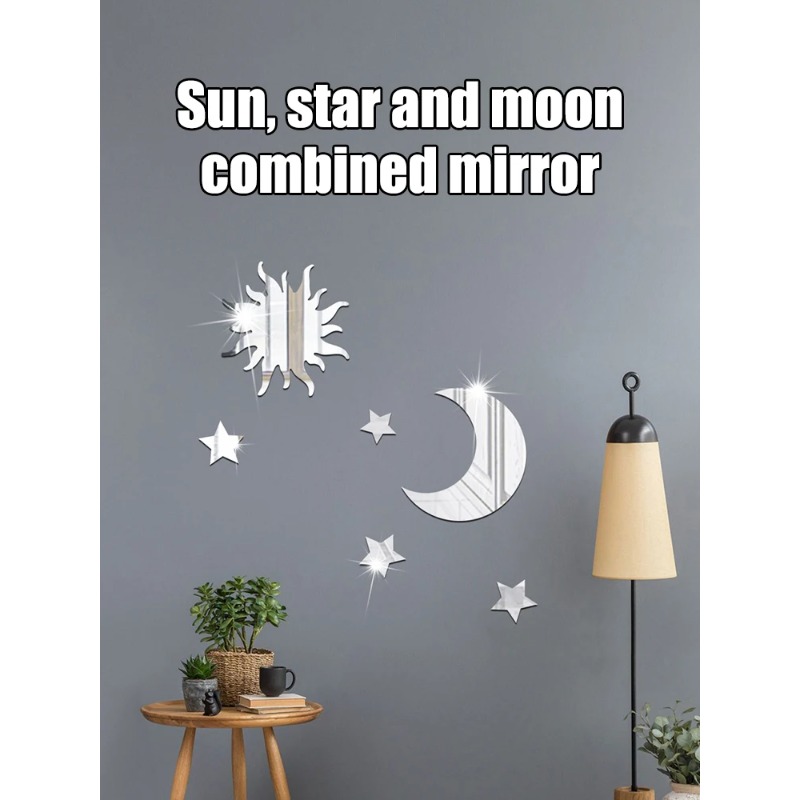 6PCS Star Moon Combination Mirror Acrylic Stereo Self Adhesive Diy Bedroom Living Room Can Be Removed Wall Stickers