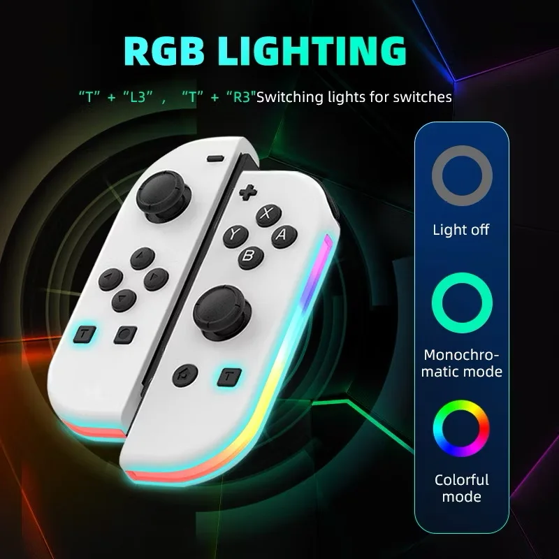 For NS Switch Joy-Con Controller Game Controller Left & Right Bluetooth-Compatible Gaming Controller with Hand Strap RGB Light