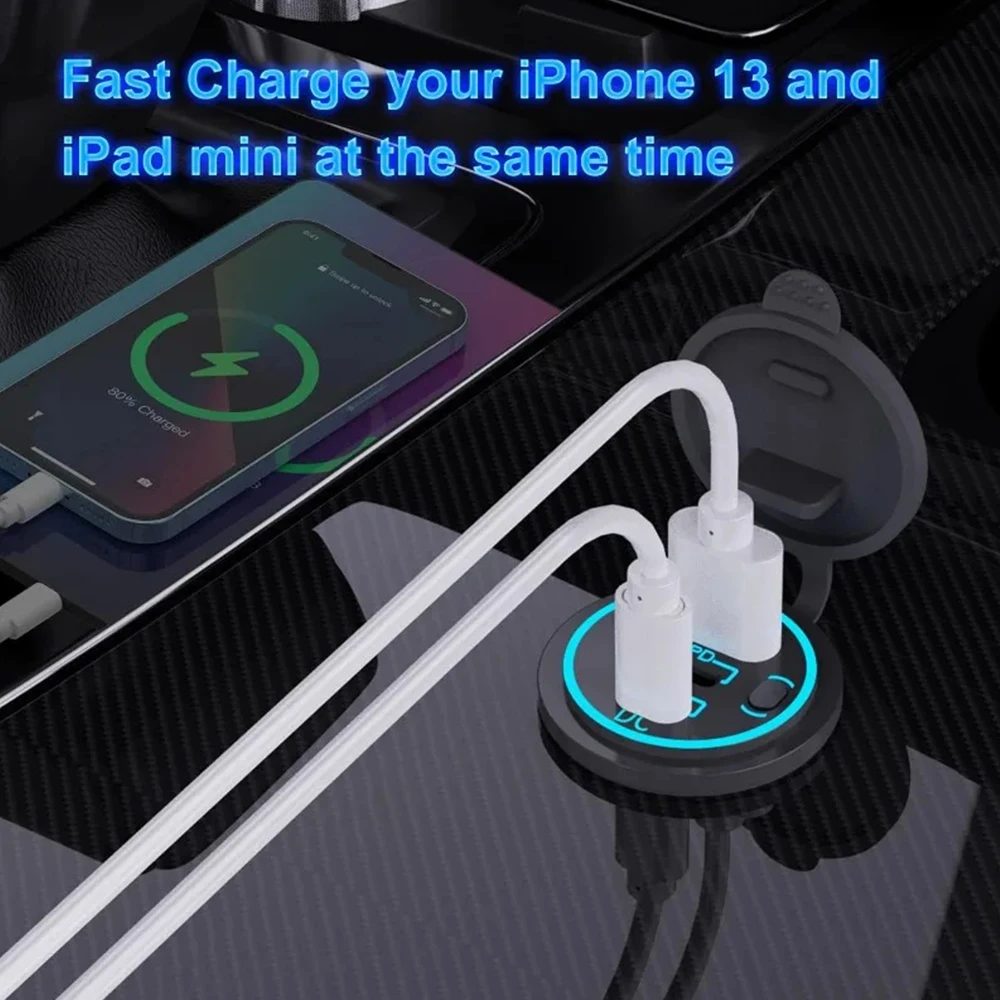 3-портовая розетка для быстрой зарядки с двойной диафрагмой PD и QC 3,0, 12-24 В, розетка для автомобильного зарядного устройства для мотоцикла, лодки, морского грузовика, квадроцикла