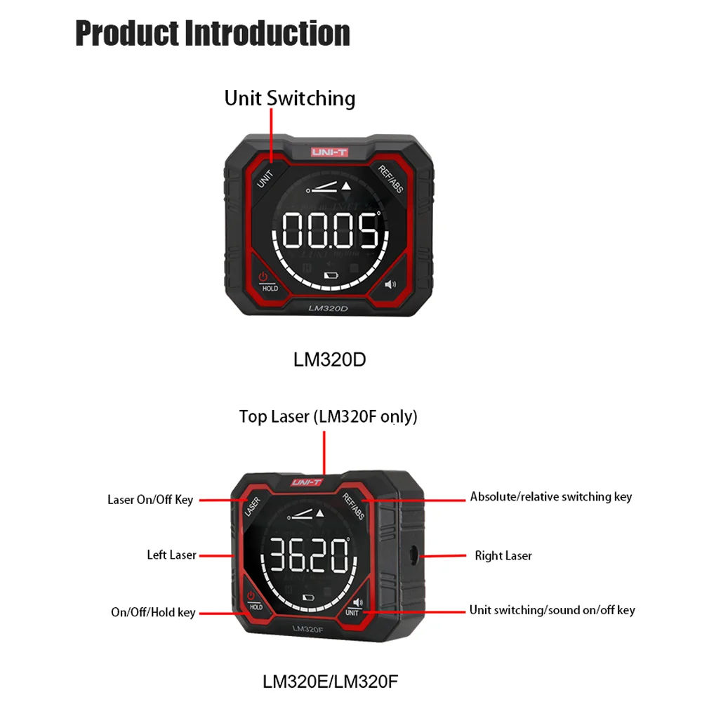 Unidad LM320F láser Digital transportador ángulo medida inclinómetro 3 tiras caja de nivel láser tipo C medidor de ángulo de carga para el hogar