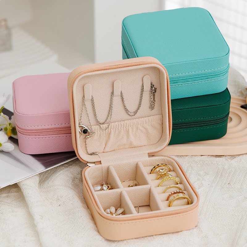 Mini Boîte de Rangement Portable en Cuir pour Bijoux, Étui de Voyage pour Boucles d'Oreilles, Collier, Bague
