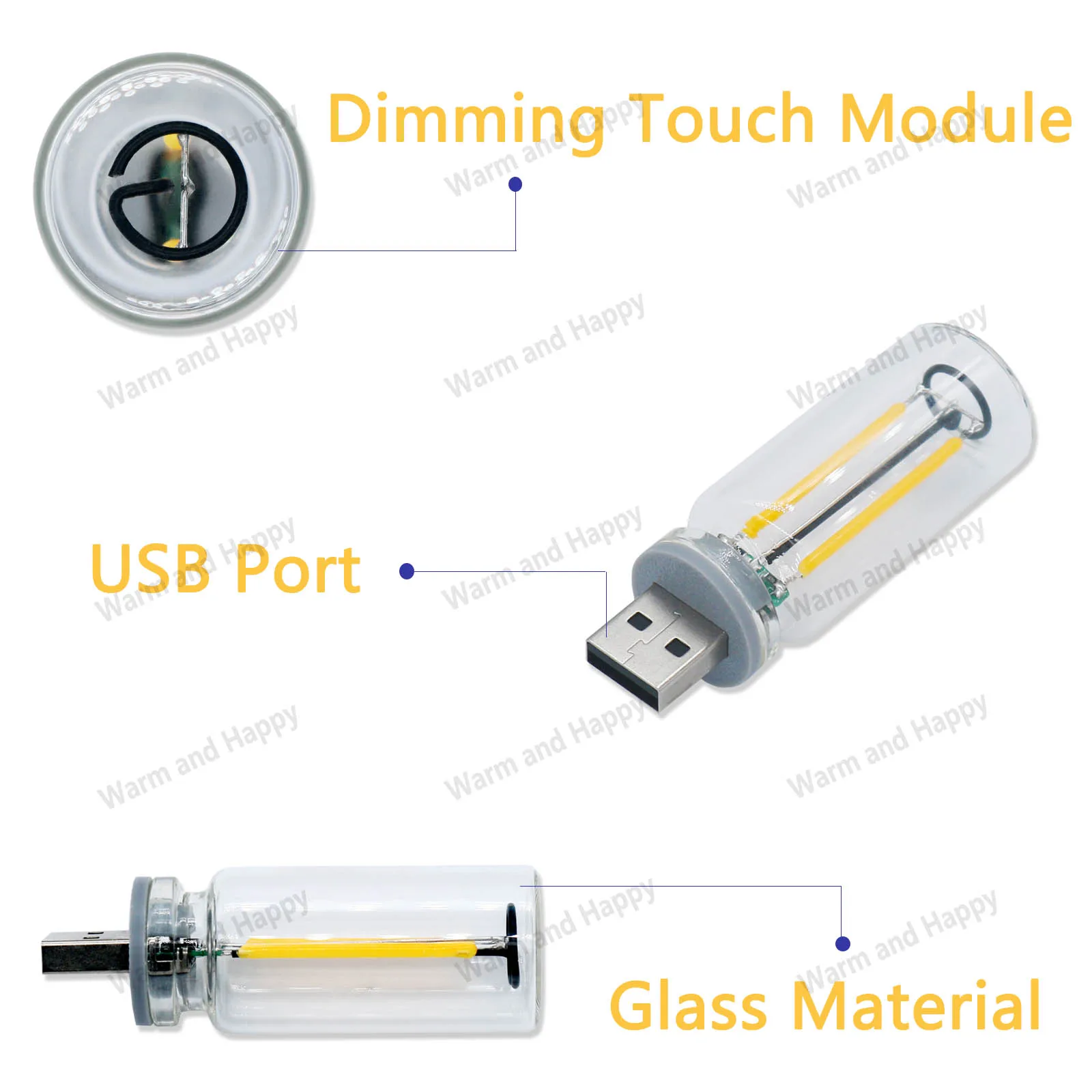 0.3W DC5V USB Dimming Touch Light Source LED Retro Edison Bulb Mobile Power Light Night Light Bedside Light Computer Lighting