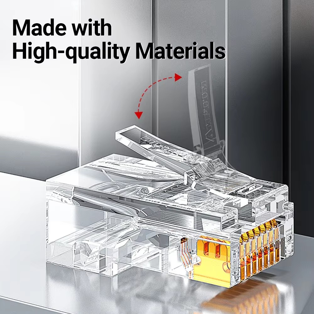 Conector AMPCOM RJ45 paso a través de CAT6 CAT5E enchufe Modular extremos de red UTP 3U 50u extremo de engarzado 8P8C chapado en oro para Cable Ethernet