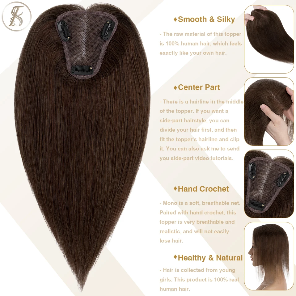 TESS ハンドシングルノットヘアトッパー 8 × 10 センチメートル女性トッパー自然な髪かつらクリップ人毛エクステンションレースかつら交換