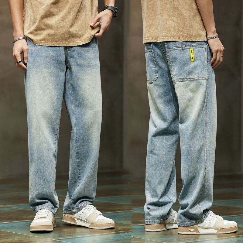Baggy Herren Jeans hellblau locker sitzen gerade geschnitten übergroße große Herren Jeans 2024 Neuankömmling männlich volle Lemgth Hose