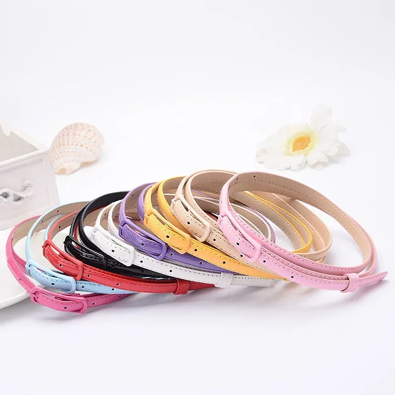 Children Candy Color Belts 1.2cm Super-thin PU Belts Simple Solid Color Lightweight Belts Summer Apparel Accessories