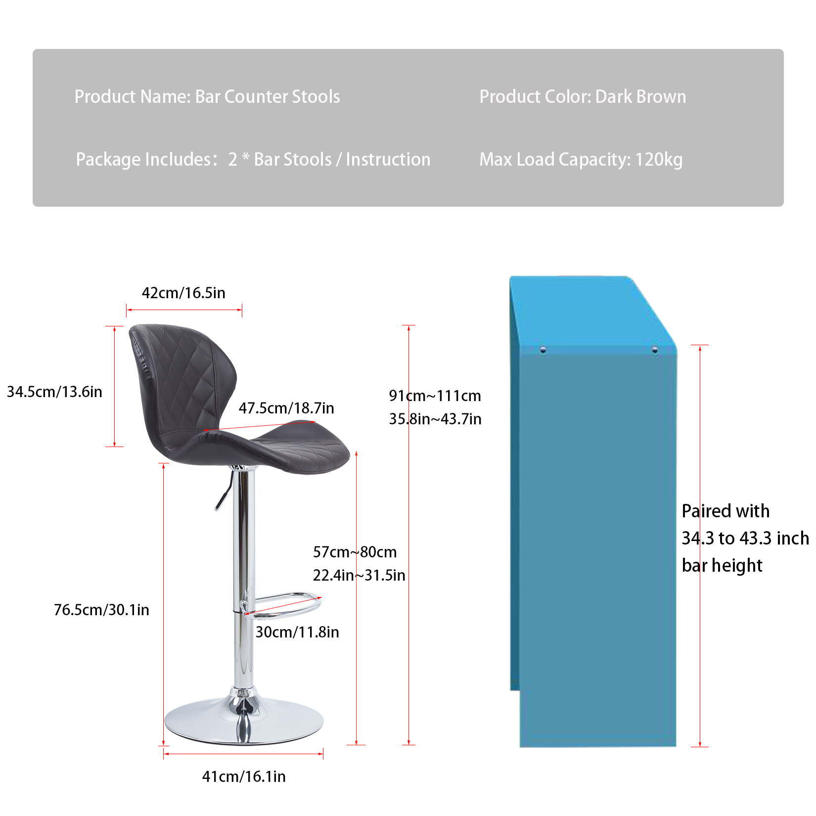 2x Kunstleder Barhocker Gaslift drehbar Chrom Metall Basis Frühstück Küchen stühle Pub