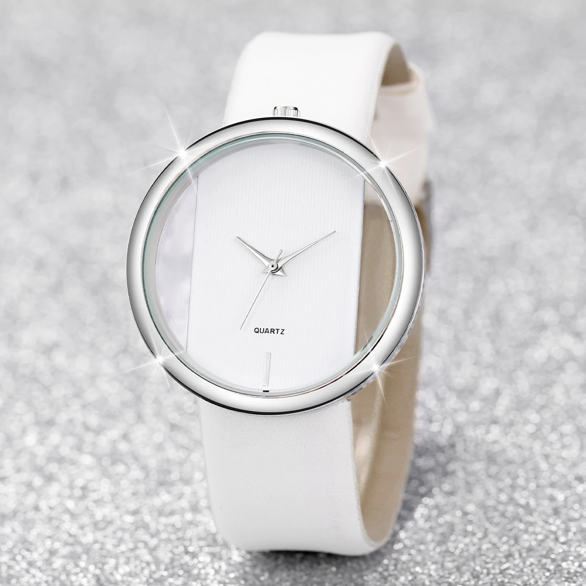 2 pièces/ensemble montre pour femme perle diamant Bracelet ensemble mode cadran creux Bracelet en cuir montres à Quartz (sans boîte)