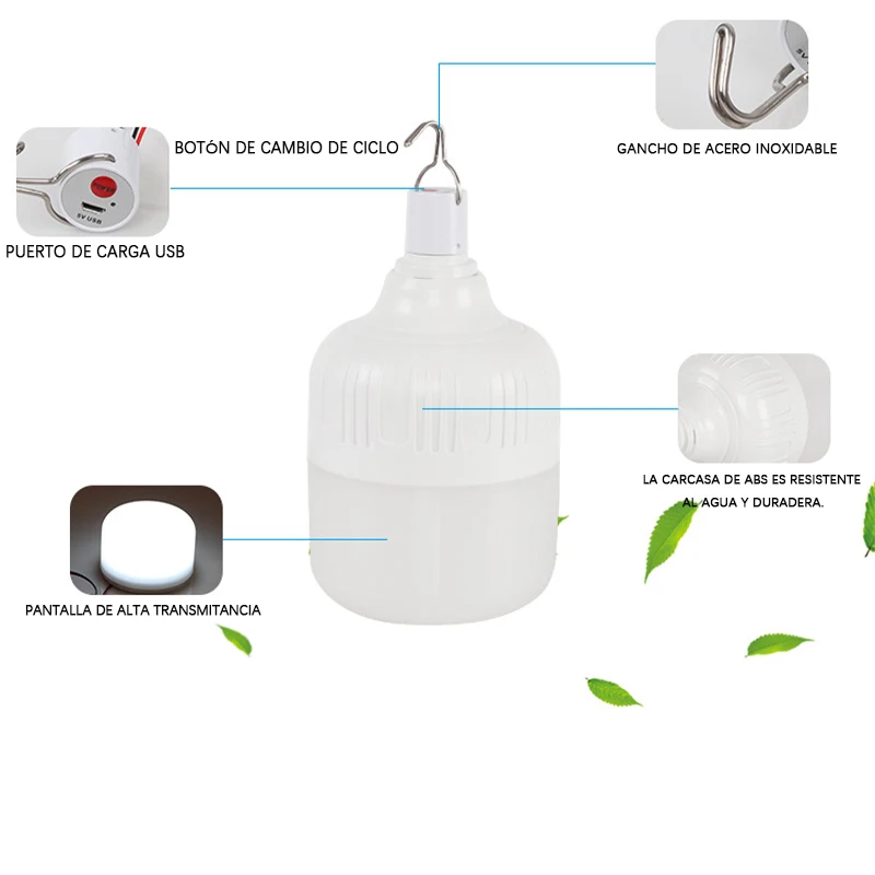 Luces LED de emergencia recargables por USB, 650W, linternas portátiles para exteriores, Bombilla intermitente con batería, linterna para barbacoa, luz de Camping