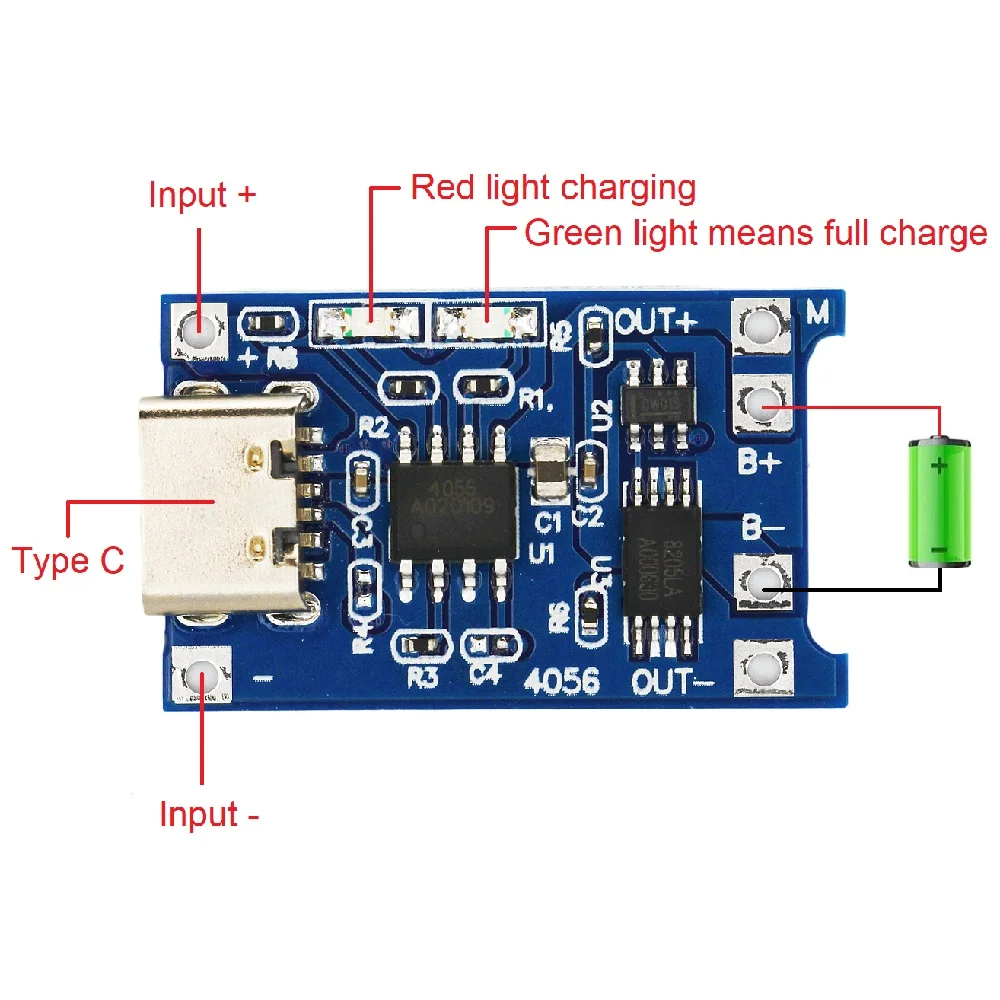1Pcs/10Pcs TP4056 5V 1A Type-c USB 18650 Lithium Battery Charging Board Charger Module with Protection Dual Functions 1A Li-ion