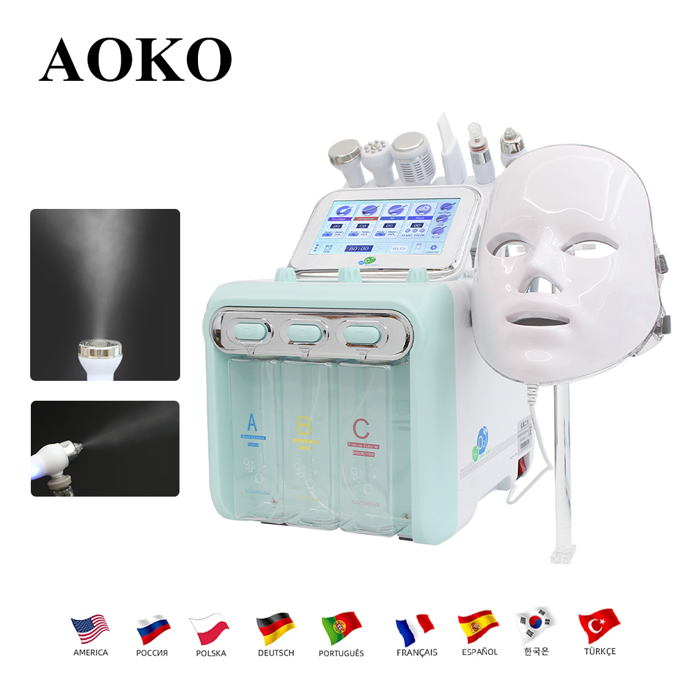 AOKO 7 en 1 agua oxígeno pequeña burbuja Mahicne estiramiento facial Ance poro limpieza profunda dispositivo de salón de belleza hidrodermoabrasiónPeeling
