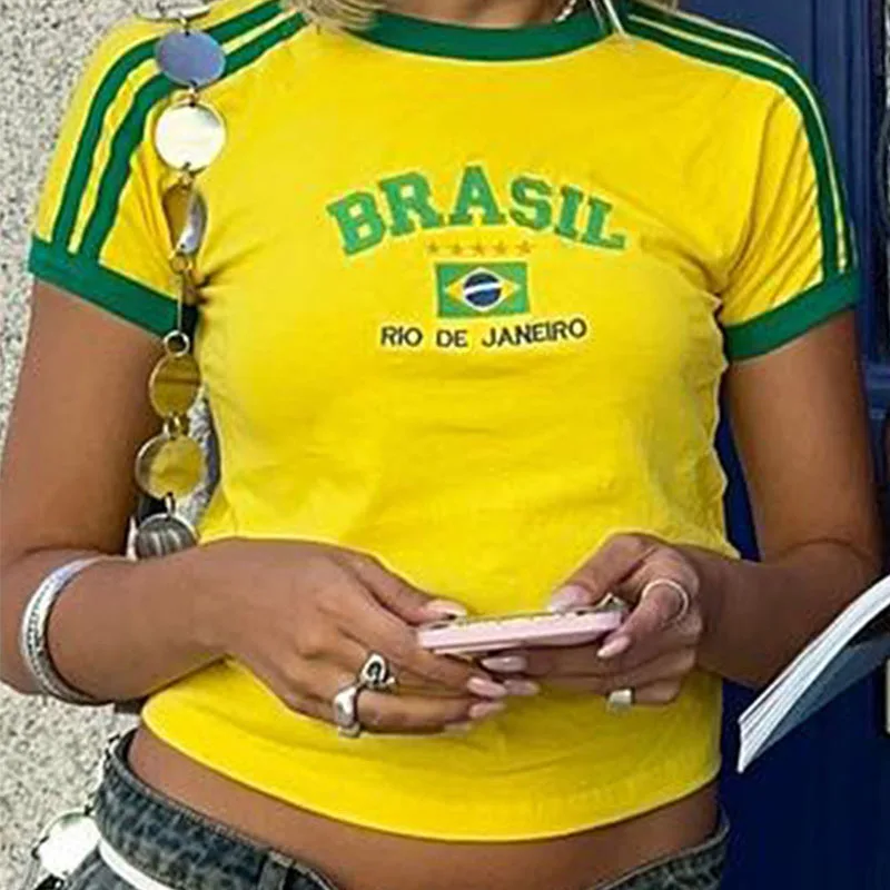 Camiseta y pantalones cortos con estampado de letras ARASIL estéticas para mujer, camisetas Vintage Grunge de manga corta para bebé, Top corto de verano, ropa Y2k