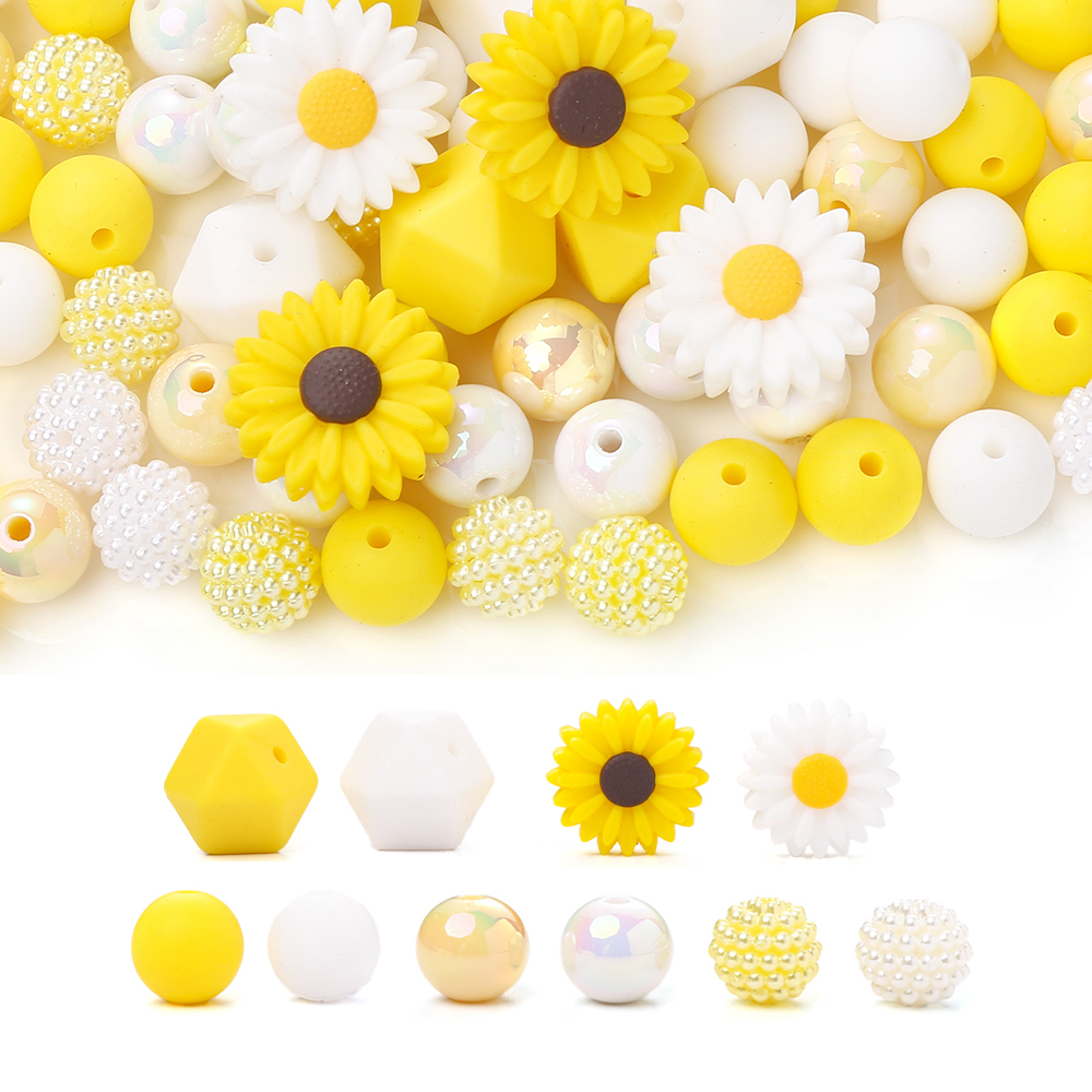 70 Stück Silikon Baby Zahnen Perlen Set Gänseblümchen sechseckige Form Perlen Lebensmittel qualität für Neugeborene DIY Schnuller Kette Halskette Zubehör