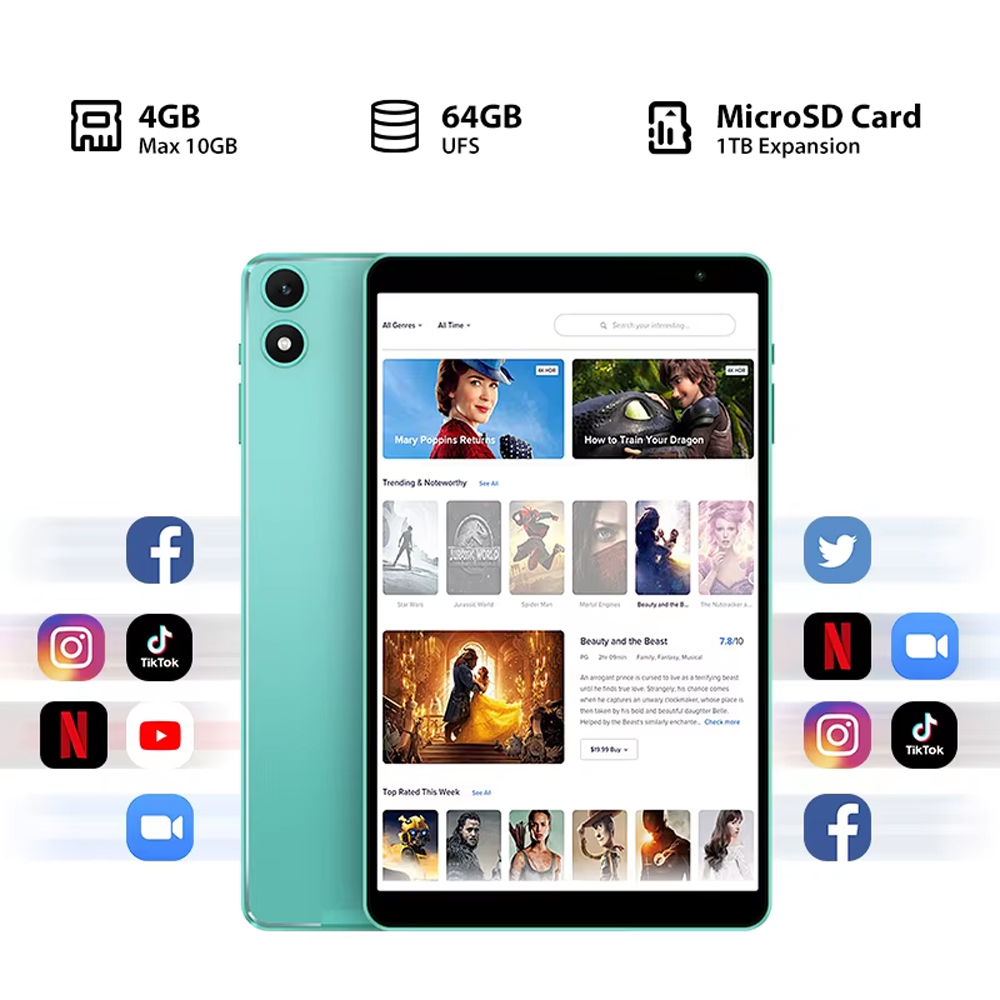 Планшет Teclast P85T 2024 (Allwinner A523 1,8 ГГц, 8 ядер/10 ГБ (4 ГБ + 6 ГБ) ОЗУ/64 ГБ ПЗУ/8 дюймов 1200*800iPS/WiFi 5/BT 5,0/5000 мАч