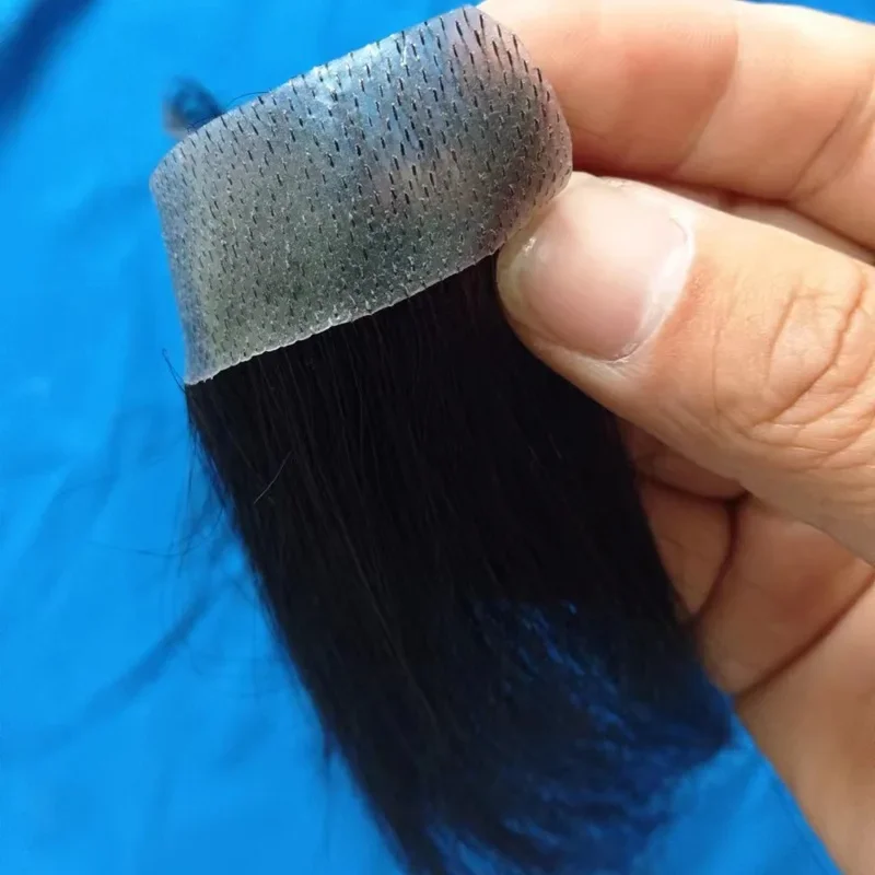 男性用V字型フロントヘアトーピー,100% 人間のレミーの髪,超薄型スキン,ストレート人工毛,16x1.5