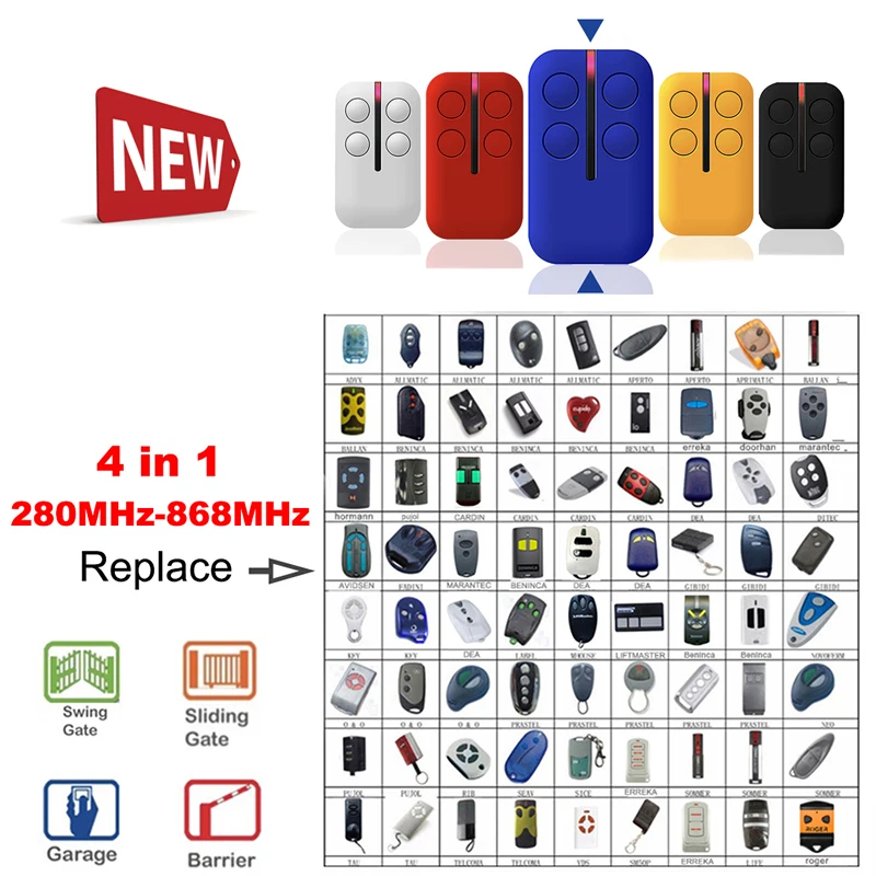 YNG600 Garage Door Remote Control Duplicator 286-868MHz Multi-Frequency Code Grabber Clone Gate Opener Command Hand Transmitter
