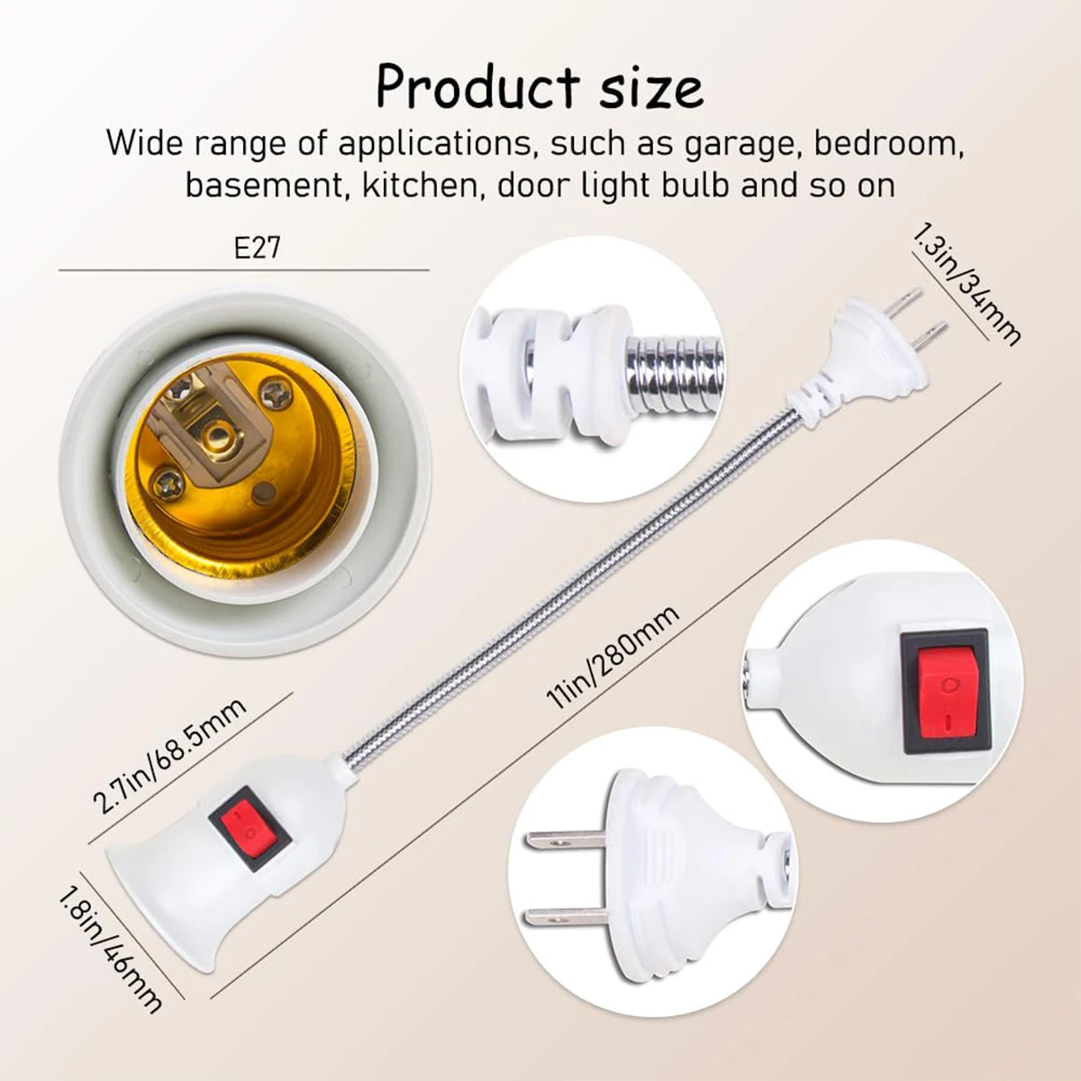 Base de lámpara E27, toma de luz de prueba móvil con curva Flexible, adaptador de luz, interruptor de enchufe, soporte de lámpara con enchufe para UE, EE. UU., Reino Unido, lámpara de mesa LED