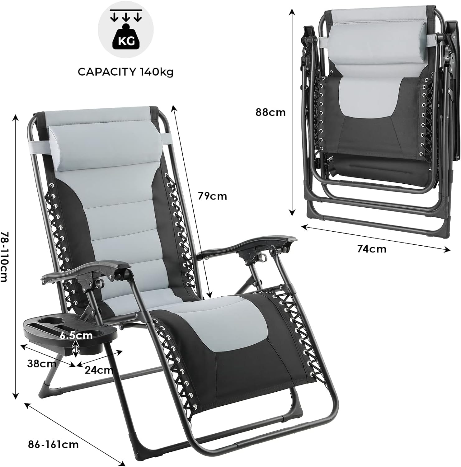 Chaise de relaxation pliable avec coussin et escalade, chaise longue à dossier haut, chaise de jardin